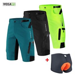 WOSAWE Men Padded Baggy Cycling Shorts Reflective MTB Mountain Bike Bicycle Riding Trousers Water Resistant Loose Fit 220721