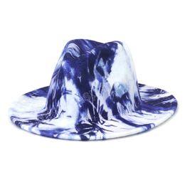 Spring Colour Wide Brim Fedora Hat Painting Printing Women Men Wool Felt Hats Tie-Dye Formal Jazz Panama Chapeau hat