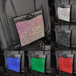 Car Organiser Bling Auto Hanging PU Leather Rhinestone Seat Back Storage Container Glitter Stowing Tidying AccessoriesCar