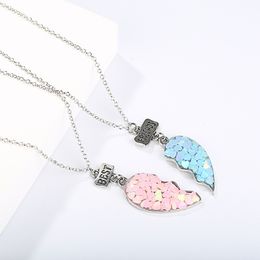 Cute Heart Shape Pink Green Girl Friendship Trend Friends Pendant Necklace [2 pieces] Children's Necklace Jewelry