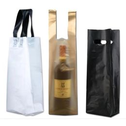 50pcs Gold Single Double Red Wine Handle Bag Plastic Waterproof Gift Tote Bag Beer Drink Packaging Box Champagne Bottle Gift Bag 220420