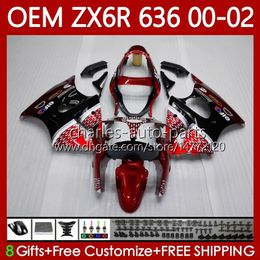 OEM Body For KAWASAKI NINJA ZX-6R ZX 6R 600 CC 6 Red black R ZX-636 ZX-600 00-02 Bodywork 133No.150 ZX 636 600CC ZX636 2000 2001 2002 ZX600 ZX6R 00 01 02 Injection Fairing