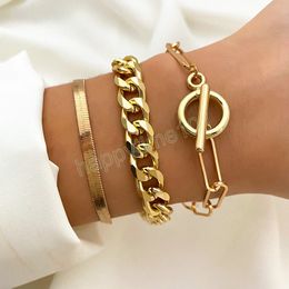 3PCS/Set Fashion Thick Chain Link Bracelet For Women Vintage Snake Chain Gold Silver Color Bangles Bracelets Set Jewelry