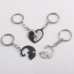 Love Cat Key Chain Couple Key Ring Favour Stainless Steel Anti Lost Keychain Bag Hanging Accessories Pendant Creative Gift