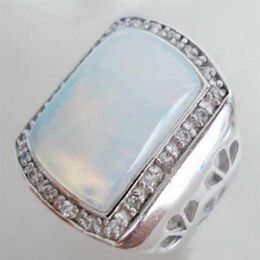 -Riesiger weißes Feuer Opal Silberkristall Herren Ringgröße 7 8 9 10214v