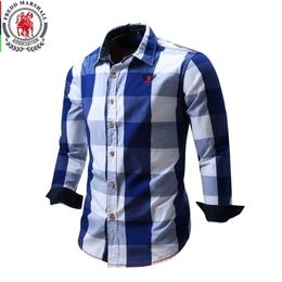 Men 100% Cotton Plaid Shirt Long Sleeve Slim Fit Dress s Casual Fashion Business Social Plus Size M-3XL 099 220323