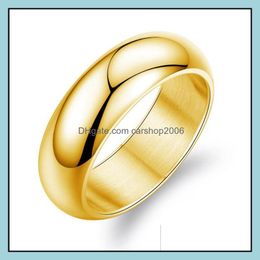 Band Rings Jewellery Gold Smooth Stainless Steel Finger Ring Women And Men Fashion Jewellery Wholesale 0698Wh Drop Delivery 2021 O97Bb