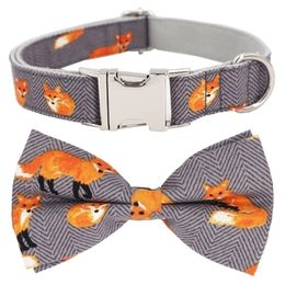 pattern Dog Collar with dog Bow Tie Metal Buckle Big and Small Dog&Cat Pet Accessories Y200515