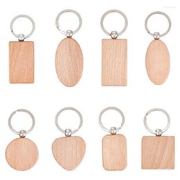 Keychains 40 Pcs Wooden Blank Key Chain Tags Rectangle/Heart/Oval/Flat Round Wood For DIY Craft Making Miri22