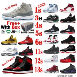 Cool grey 11 Patent Bred 1s Scarpe da basket 2022 Playoff Dark Marina Blue 1 Court Purple 13s Black Cats 4s Fire Red Oreo Space Jam With