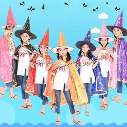 Party Supplies Halloween Cloak Cap for Festival Fancy Dress Children Costumes Witch Wizard Gown Robe and Hats Costume Cape Kids SN4661