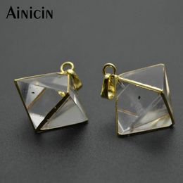 Pendant Necklaces 2pcs Gold Plating Transparency Rock Crystal Octahedron Shape 22x26mm Fashion Men Necklace Making MaterialsPendant