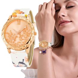 Wristwatches Simple Flower Gold Face Design Women's Watches Luxury Fashion Wristwatch For Women 2022 Elegant Ladies Quartz Leather Clock