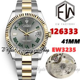 EWF V3 ew126333 EW3235 Automatic Mens Watch 41MM Fluted Bezel Gray Dial Roman Markers Two Tone 904L Steel Bracelet With Same Serial Warranty Card eternity Watches