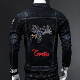 Fashion Casual embroidered flower denim jacket male skull youth long-sleeve hip hop mastermind printing Korean jacket 201128