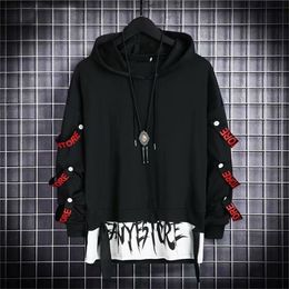 Houzhou outono moletom com capuz masculino casual preto hoodies topos techwear hip hop harajuku retalhos japonês streetwear masculino 220816
