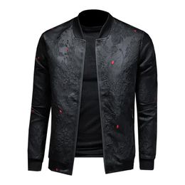 Men's Jackets Spring Autumn Men Casual Jacket Coat Flower Slim Fit Pattern Bomber 4xl Puff Jacquard Black MenMen's