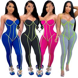 Cutubly Backless Women Club Sexy Jumpsuit Solid Patchwork Sexy Jumpsuits for Women Spaghetti Strap Playsuit New Fashion 201007