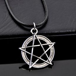 Pendant Necklaces Pentagram Star Necklace For Women Gothic Wicca Charms Accessories Leather Choker Satan Fashion Jewelry Witchcraft GothPend