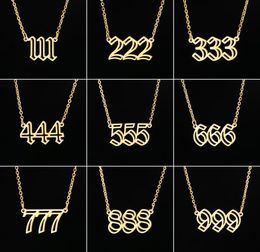 Angel Lucky Number Necklace For Women 111 222 333 444 555 666 777 888 999 Hollow Necklaces Silver & Gold Numbers Necklace Stainless Steel Numerology Jewellery