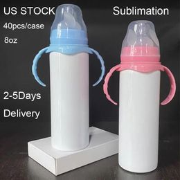 Local Warehouse 8oz Sublimation Feeding bottle Sippy Cup with Lid and Handle baby cups Straight Tumbler Stainless Steel Breastmilk Kids Tumbler