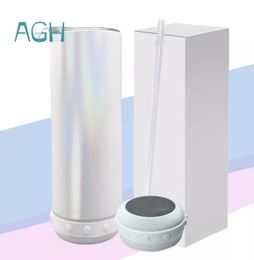 Local Warehouse Sublimation White Glitter Speaker Tumbler 9pcs Music Tumblers Stainless Steel Coffee Mug Mix Colours A02