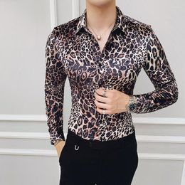 Men's Dress Shirts Flannel 2022 Party Club Outfits Slim Fit British Clothes Stylish Mens Velvet Leopard Printed MensMen's Vere22