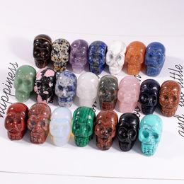 25mm Natural Crystal Stone Ornaments Skull Carved Statues Chakra Reiki Healing Quartz Mineral Tumbled Gemstones Hand Home Decoration