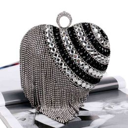 Evening Bags Rhinestone Shaped Heart Handbag Diamonds Woman Evening Bags Chain Shoulder Handbag Day Clutches Night Bags Party Wedding X802h 220325