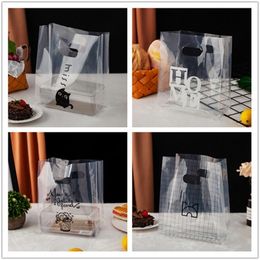 50pcs transparent thickened food grade plastic bag bread cake dessert Candy packaging bag with Handle Party Wedding supplies 201015