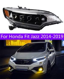 Auto Headlamp For Honda Fit Jazz 2014-20 19 LED Headlight Streamer Turn Signal High & Low Beam Lens Daytime Running Lights