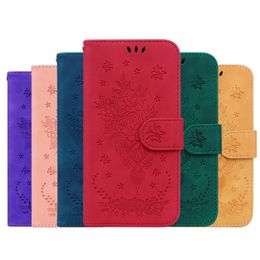 Wallet Phone Cases for Samsung Galaxy S22 S21 S20 Note20 Ultra Note10 Plus - Butterfly Rose Embossing PU Leather Dual Card Slots Flip Kickstand Cover Case