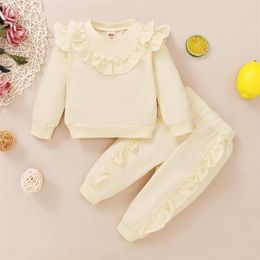 Toddlers Girl Clothes 12 18 Months Fall Baby Girl Outfits Pink Long Sleeve Shirt Top Ruffled Pants Set LJ201223