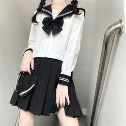 Clothing Sets Japanese School Uniforms Long Sleeve S-2XL Student Girls Navy Costume Women Sexy Black JK Suit Sailor Blouse Pleated Skirt Set