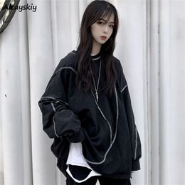 No Hat Hoodies Harajuku BF Style Black Hiphop Chic Teens Sweatshirts Autumn Trendy Allmatch Daily Simple Womens Streetwear 220805