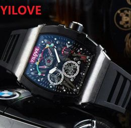 Relogio Masculino 43mm Military Sports Style Large Men Watches Fashion Skeleton Dial Unique Silicone Quartz Movement Male President full-featured Clock Stopwatch