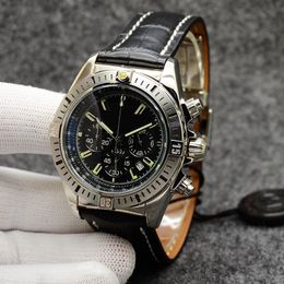 44mm Chronomat B01 Quality Watch Chronograph Quartz Movement Black Dial 50th Anniversary Men Watch Leather Strap Mens Wristwatches