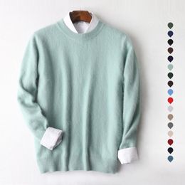 Men's Sweaters Autumn Winter Men's Soft Warm Pure Mink Cashmere Solid Colour O-Neck Casual Fashions Knitted Pullovers High Quality TopsMe