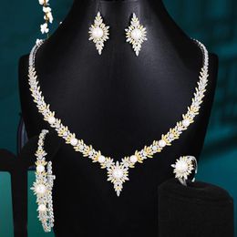 Earrings & Necklace Elegant Imitation Pearl CZ Tennis 4PCS Bridal Jewellery Set For Women Wedding Zircon Dubai Sets 2022Earrings EarringsEarri