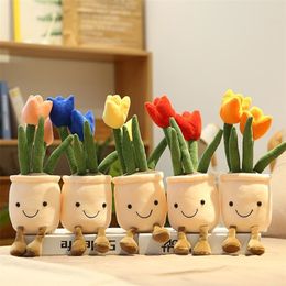 Lifelike Tulip Succulent Plants Plush Stuffed Toys Soft Home Decor Doll Creative Potted Flowers Pillow for Kids Birthday Gift 220531