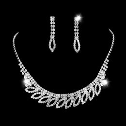 Earrings & Necklace Fashion Bridal Jewelry Set Silver Color Shiny Rhinestone Crystal Choker Women Wedding Sets N95Earrings