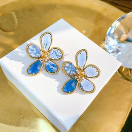 Dangle & Chandelier Big Flower Statement Drop Earrings For Women 2022 Fashion Jewelry Crystals Female Party GiftsDangle