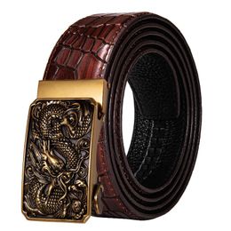 Belts Alloy Automatic Buckle Belt Crocodile Pattern Brown Genuine Leather Strap For Men Luxury Gold DiBanGuBelts BeltsBelts