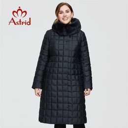 Astrid Winter Women's coat women long warm parka Plaid Jacket with Rabbit fur hood large sizes female clothing AR-9211 201214