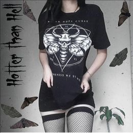 Gothic Satan Devil Black Dark Letter Grunge Tees Vintage Punk Summer Harajuku Women Fun Casual O-neck Large Sleeve T-shirt