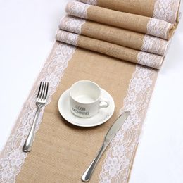 180cm Vintage Burlap Hessian Table Runner Natural Jute Table Runners for Country Wedding Party Christmas Home Decoration