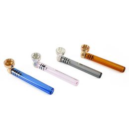 Colorful Pyrex Thick Glass Pipes Dry Herb Tobacco Metal Bowl Smoking Cigarette Holder Silver Screen Filter Handpipes Portable Innovative Design Tube DHL Free