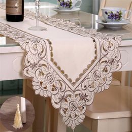 Pastoral Embroidery Hollow Flower Table Runner Mat Embroidered Floral Cutwork cloth Covers Rectangle Runners 220615