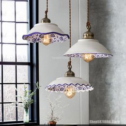 Pendant Lamps Chinese Style Ceramic Lights Vintage Led Hanging Lamp Retro Loft Porcelain Hanglamp Kitchen Fixture Home Decor LuminairePendan