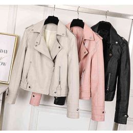 Aelegantmis Fashion Slim Women Faux Leather Jacket Casual Biker Motorcycle Jackets Female Punk Streetwear Spring Autumn Coat L220728